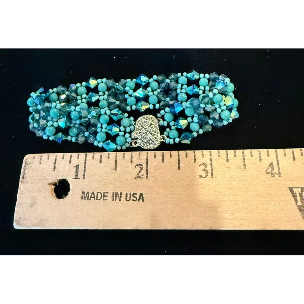 Handmade Glass‎ Beaded Bracelet Turquoise Teal Statement 7.5